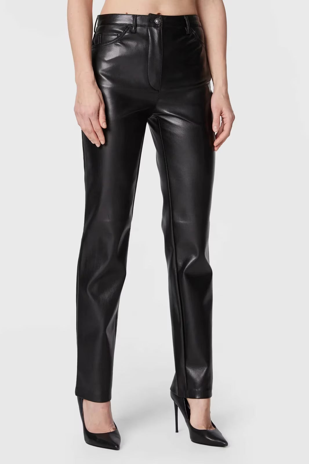 Guess Kelly Straight Faux Leather Trousers – Black