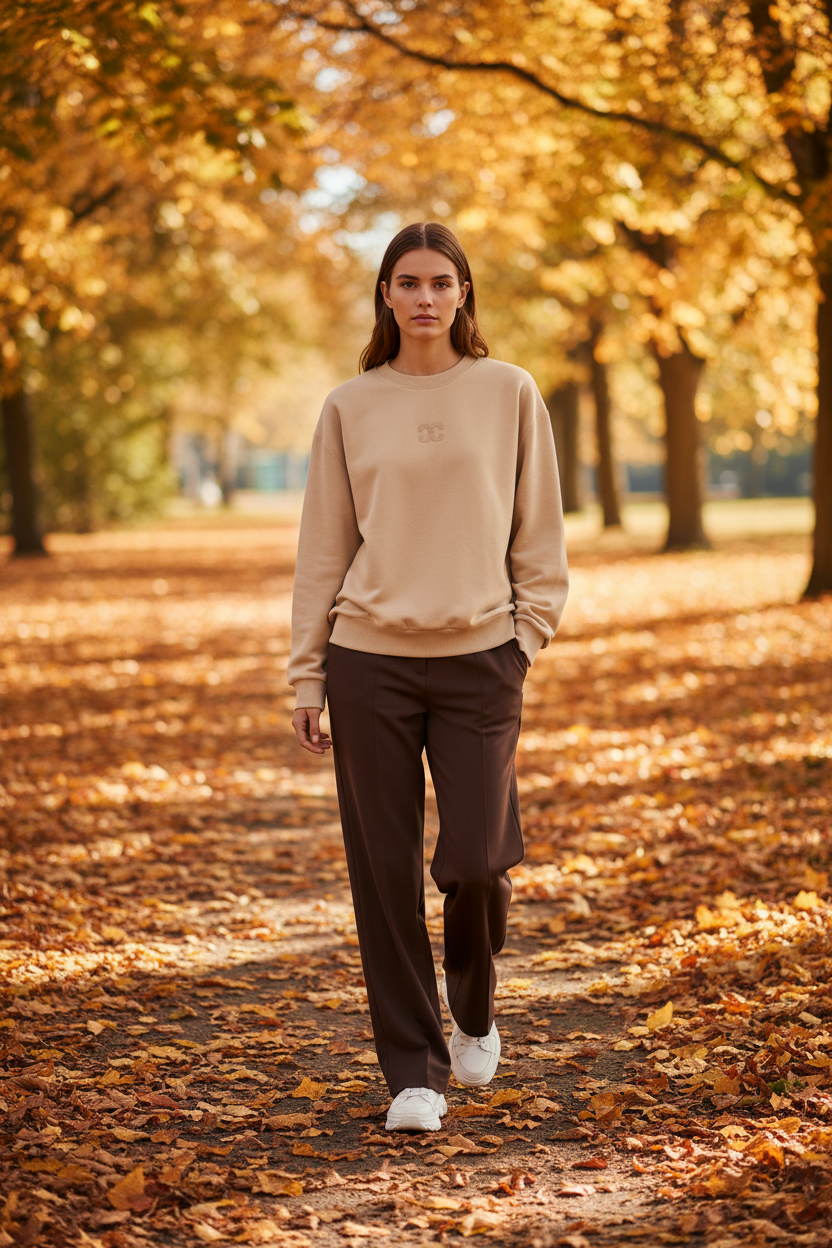 Tenna CC sweater in een park.